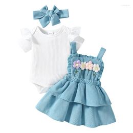 Clothing Sets Baby Girl Summer Clothes Set Short Sleeve Romper Floral Ruffle Suspender Skirts Overall Dress Outfits 0-18M