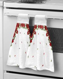 Towel Valentine'S Day Rose Flower Hand Microfiber Fabric Hanging For Bathroom Kitchen Quick Dry