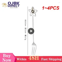 Coffee Scoops 1-4PCS Stainless Steel Spoon Five-pointed Star Pendant Mixing Long Handle Fruit Fork Kitchen Tableware