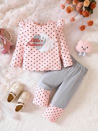 Clothing Sets Early Spring Girls Set Round Neck Long Sleeve Letter Dot Heart White Swan Top Fashion Pants Foreign Style Infant Children