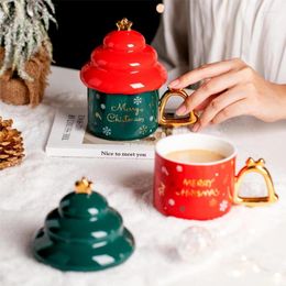 Mugs Ticktockery Christmas Tree Modelling Coffee Cups Ceramic Cup With Cover Gold Wind Chimes Handle Drinking