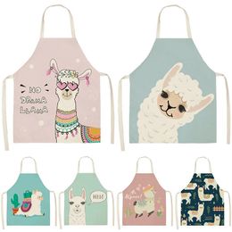 Alpaca Llama Cactus Printed Cotton Linen Sleeveless Aprons Kitchen Women Pinafore Home Cooking Baking Waist Bib Fartuchy Tablier 240325