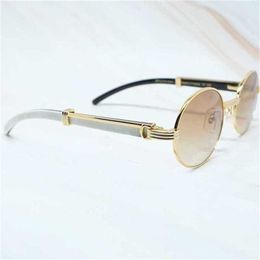 2024 10% OFF Luxury Designer New Men's and Women's Sunglasses 20% Off Classic Men White Buffalo Horn Frame Shades Brand Oval Round