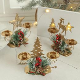 Candle Holders Christmas Iron Candlestick Snowflake Star Elk Double Holder For Home Xmas Table Ornaments Year Gifts