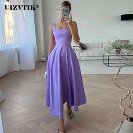 Casual Dresses Vintage Slim Square Neck Wide Pleated Puffy Hem For Women Summer 2024 Elegant Sexy Sleeveless Long Evening Party Vestido