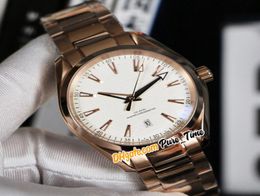 New Aqua Terra 150m Date 22050412102001 Automatic Mens Watch White Stripe Dial Rose Gold Steel Bracelet Gents Luxury Watches 3712756