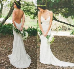 Dresses Simple Bohemian Lace Wedding Gowns Boho Casual Country Wedding Dress Sexy Backless Fitted Bridal Gowns Garden Beach Bridal Dress S