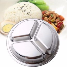 Plates Dish Dinner Plate 1pcs Silver Stainless Steel 3 Sections Round Divided 22cm 24cm 26cm Snack Useful Durable