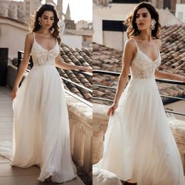 Dresses 2020 Lace Spaghetti Straps Wedding Dress Simple V Neck Empire Waist Bride Gown Floor Length Casamento Chiffon Abito Da Sposa