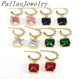 Earrings 5 Pairs,Fashion Copper Gold Plated Jewelry Women Square Designs Crystal Hoops Earrings CZ Jewelry Gifts For Girls