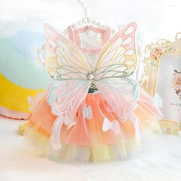 Dog Apparel Summer Dress Elegant Pet With Charming Butterfly Decor For Cat Princess Mesh Stitching Wear