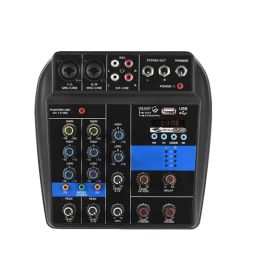Equipment Mx04 4channel Bluetooth Mini Mixer Sound Card Audio Dj 16 Digital Effects Noise Reduction Led Level Display for Bar Singing