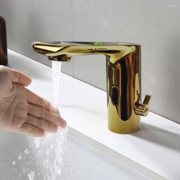 Bathroom Sink Faucets Intelligent Smart Basin Faucet Taps Body Full Brass Copper Golden Colour Mixer Water Cold & Ac 220 Voltage Battery