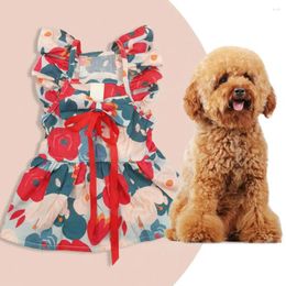 Dog Apparel Pet Dress With Fashion Flowers Charming Floral Princess For Small Dogs Cats Bow Tie Design Spring