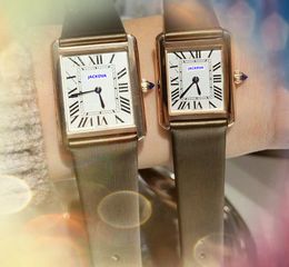 Couple Womens Mens Watches Two Blue Needles Design Quartz High Quality Top Luxury Genuine Cow Leather Belt Clock Stainless Steel Case Fashion Square Tank Roman Watch