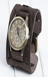 Vintage echtes Lederarmband Uhr Fashion Punk Männer Teenager Quarz Armbanduhr Armband Manschette Bangel Party Festliches Geschenk Drei Dia3890186