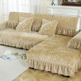Chair Covers Nordic Winter Warm Plush Sofa Cushion Gold Velvet Fabric European Luxury Non-slip Towel Lace For Living Room