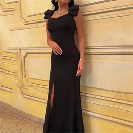 Party Dresses MINGLAN Formal Square Neck Sleeveless Pleat Mermaid Long Evening Dress For Woman High Side Slit Floor Length Prom Gown