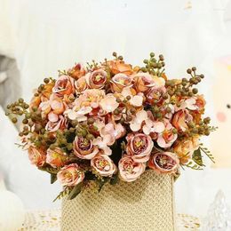 Decorative Flowers Artificial Roses Bouquet Indoor And Outdoor Decoration Fake Silk Simulation Paris Rose Flroal Wedding Flower