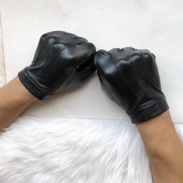 Men's Unline Luxury Leather Gloves Women's Short Gloves Wrist Button Goat Leather Winter Warm Driving Pekskärm Fit handskar Femal Black Glove