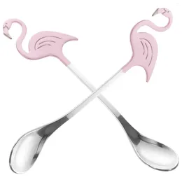 Coffee Scoops 2 Pcs Flamingo Stirring Spoon Spoons For Bar Stainless Steel Teaspoons Metal Kitchen Drinking Ice 304 Banquet