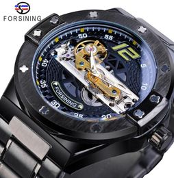 Forsining Classic Bridge Mechanical Watch Men Black Automatic Transparent Gear Full Steel Band Racing Male Sport Watches Relogio3482530