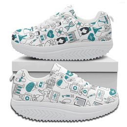 Casual Shoes INSTANTARTS Nursing For Women Cartoon Print Girls Height Increasing White Lace Up Zapatos