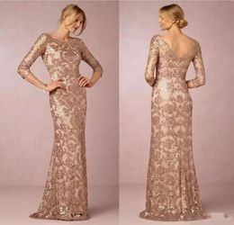 2020 New Bling Rose Gold Sequined Mother of the Bride Dresses Jewel Lace Appliques V Back Evening Party Dress Formal Wedding Guest8746412