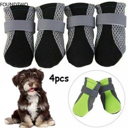 Dog Apparel 4pcs Breathable Pet Shoes Waterproof Outdoor Walking Net Soft Night Safe Reflective Boots For Small Medium Dogs