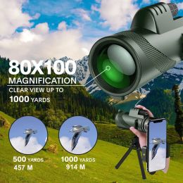 Cameras Hd Monocular Telescope 80X100 Long Range Zoom Bak4 Prism Telescope with Tripod Phone Clip Hunting Camping Bird Watching Hiking