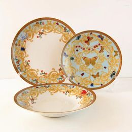 Plates Decorative Ceramic Plate Set Luxury Golden Butterfly Tree Vine Souvenir Restaurant Porcelain Dinner Serving Of Dishes