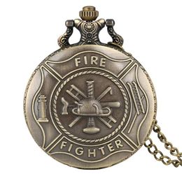 Bronze Classic Fire Fighter Fireman Hero Analogue Quartz Pocket Watch Necklace Chain for Mens Gift Reloj de bolsillo6257660