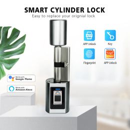 Lock Tuya App Remote Control IP65 Waterproof Smart Europe Cylinder fingerprint unlock Electric Smart Door Lock Airbnb