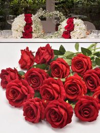 Decorative Flowers 1 Pc Roses Artificial Silk Cloth Rose Flower Branch Red Realistic Fake For Wedding Home Decoration