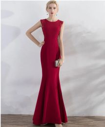 Dresses Jewel Neck Satin Mermaid Evening Dresses With Appliques 2019 Burgundy Evening Gowns Long Formal Dresses Floor Length