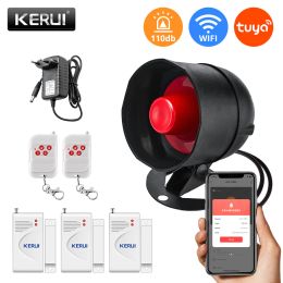 Control KERUI WIFI Security Alarm System Wireless Tuya Smart Home Outdoor WeatherProof Siren Horn Window Door Sensors Motion Detector