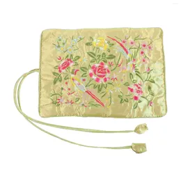 Storage Bags Roll Bag Jewellery Travel Embroidery Ring Organiser Necklaces Satin Design