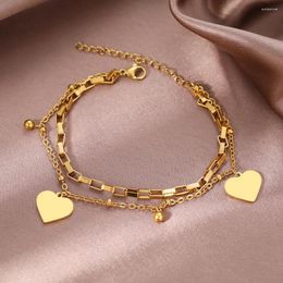 Link Bracelets Stainless Steel Personality Design Bell Hearts Pendant Beads Layer Chain Kpop Fashion Bracelet For Women Jewellery Gifts