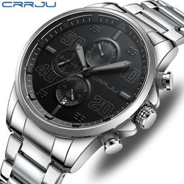 Wristwatches CRRJU 2024 Watch For Men Top Big Dial Stainless Steel Waterproof Chronograph Wristwatch With Date Relogio