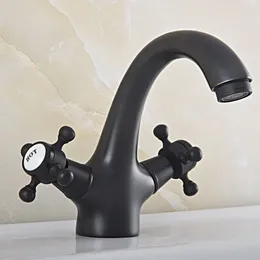 Bathroom Sink Faucets Black Oil Rubbed Color Brass Dual Cross Handles Deck Mounted Wet Bar Vessel Faucet Cold Mixer Tap Asf826