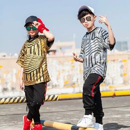 Sequin Children Hip Hop Clothes Jazz Dance Clothing for Girls Boys Ballroom Dancing Costumes T Shirt Tops Jogger Short Pant Wear 240323