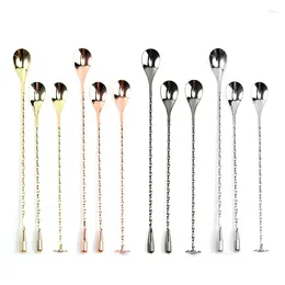 Coffee Scoops Spoon Thread Bar Spoons Milk Tea Stir Cocktail Wine Mixing Stick Comfortable Long Handle Spoon304 Stainless Steel