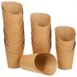 Cups Saucers 80pcs French Fries Paper Snack Holders Disposable Frying Food Ice Cream Cup Kraft Oblique