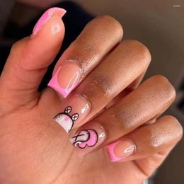 False Nails 24pcs Nail Tips Fake Nials DIY Pink Cartoon Snail Short Square French