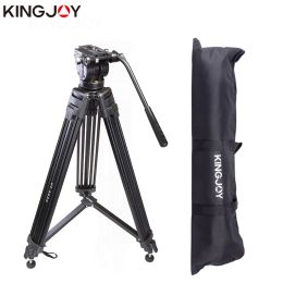 Monopods Kingjoy Camcorder Tripod Aluminium Heavy Duty Video Camera Tripe Stand with Fluid Head for Dslr Record Travel Wedding Photography