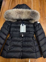 Designer Down Jacket 2024 mengjia Women Black Hooded Waist Mid-Length Fox Fur Collar New Down Jacket Warm Slim and Fashionable S-XL