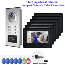 Intercom 7 Inch Color Video Door Phone doorbell RFID Access Control Camera System for 1~6Unit multi apartments Intercom