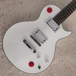 High quality white electric guitar, red spot-brake switch, fingerboard without inlay, in stock, fast shipping