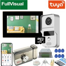 Doorbells FullVisual Wifi Wireless 1080P Video Intercom Doorbell Camera with Lock 7 Inch Touch Screen Monitor Door Phone Unlock Talk Night