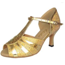 Dance Shoes Customized Heel Gold Sparkling Women's Salsa Latin Shoe Sandals Open Toe Party Evening Socials Professional Dancing